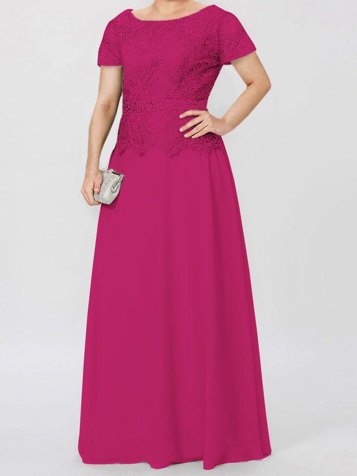 Robes de Mère de la Mariée à Manches Courtes, Coupe A-Line/Princess, avec Appliques et Paillettes