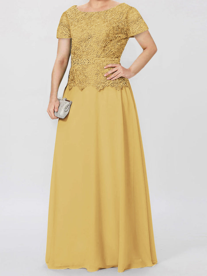 Robes de Mère de la Mariée à Manches Courtes, Coupe A-Line/Princess, avec Appliques et Paillettes