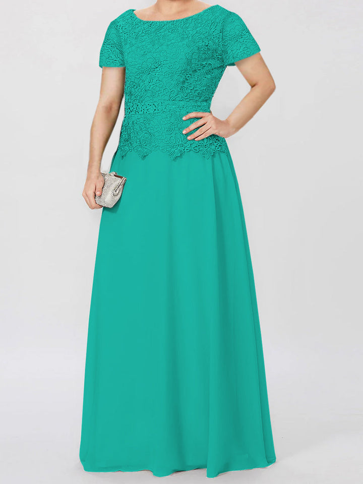 Robes de Mère de la Mariée à Manches Courtes, Coupe A-Line/Princess, avec Appliques et Paillettes