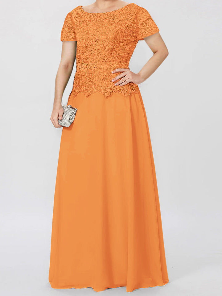 Robes de Mère de la Mariée à Manches Courtes, Coupe A-Line/Princess, avec Appliques et Paillettes