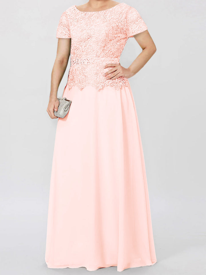 Robes de Mère de la Mariée à Manches Courtes, Coupe A-Line/Princess, avec Appliques et Paillettes