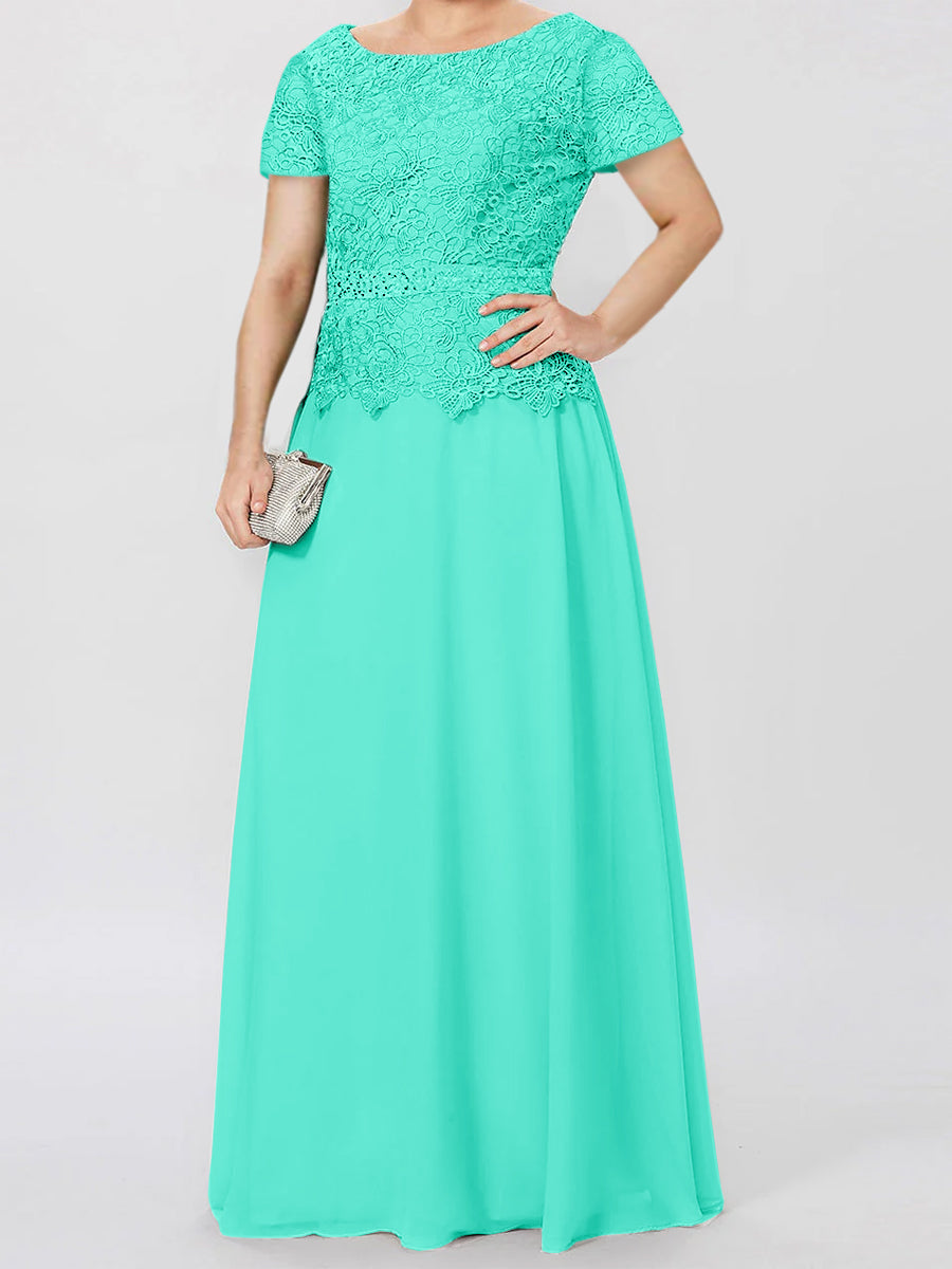 Robes de Mère de la Mariée à Manches Courtes, Coupe A-Line/Princess, avec Appliques et Paillettes