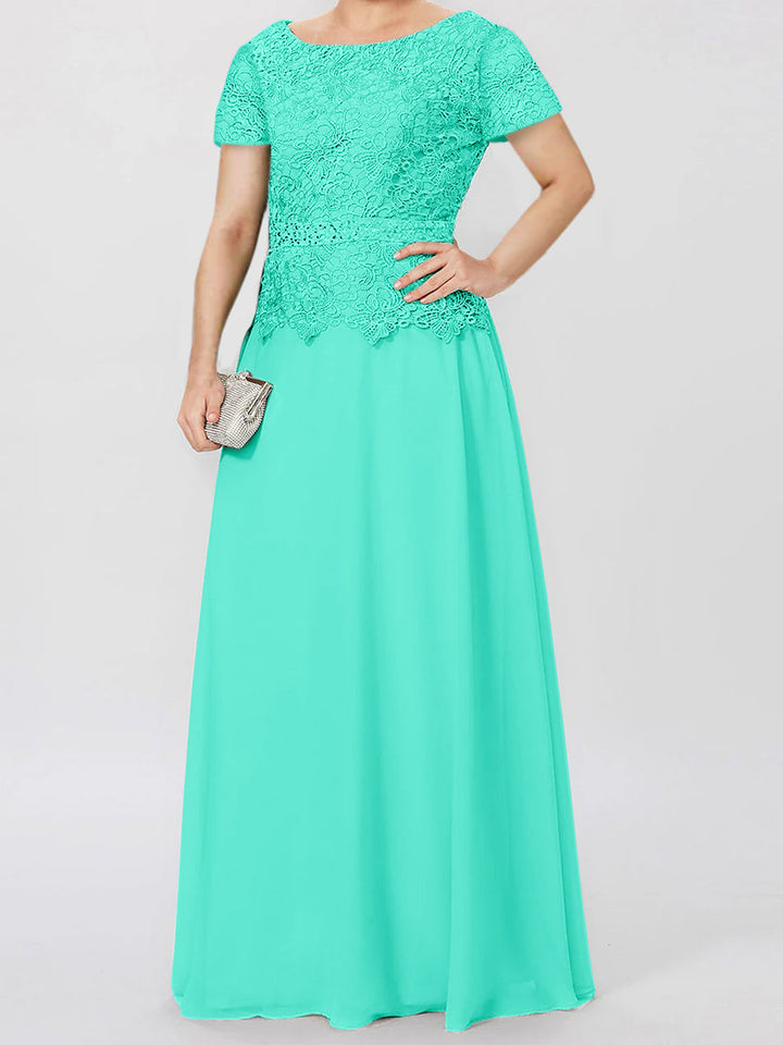 Robes de Mère de la Mariée à Manches Courtes, Coupe A-Line/Princess, avec Appliques et Paillettes