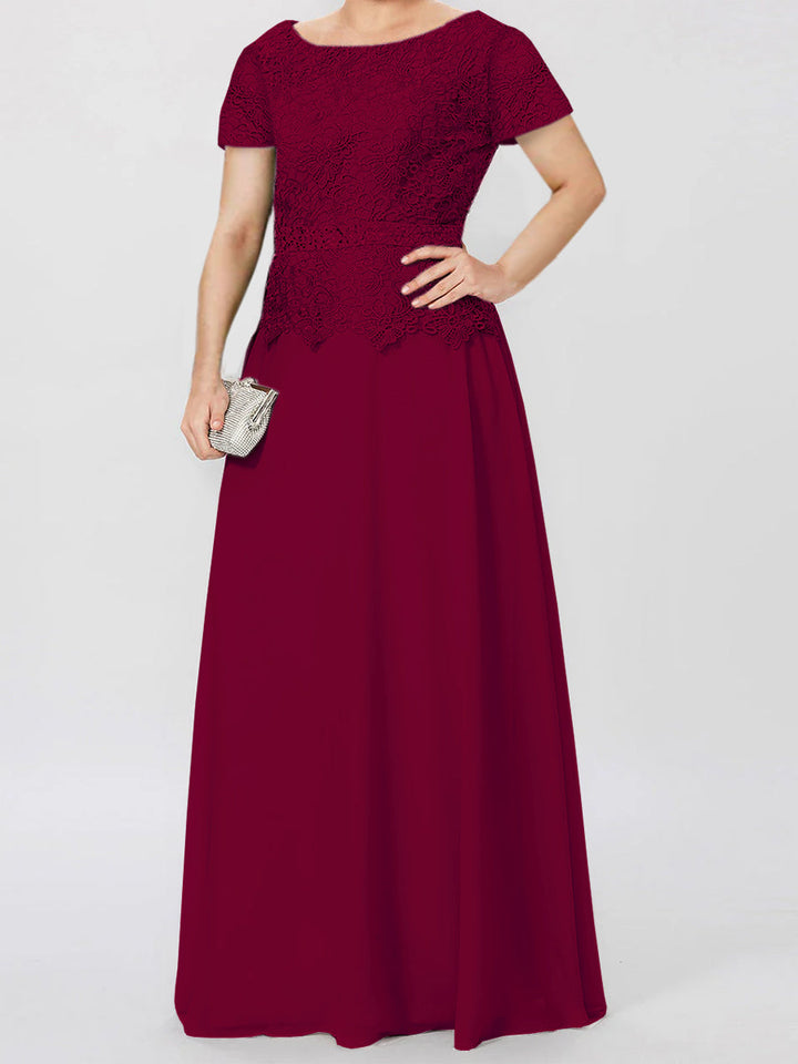 Robes de Mère de la Mariée à Manches Courtes, Coupe A-Line/Princess, avec Appliques et Paillettes