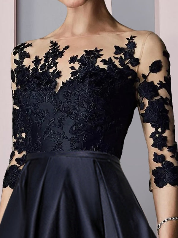 Robe de Mère de la Mariée Asymétrique à Col Illusion, Coupe A-Line/Princess, Longueur Thé