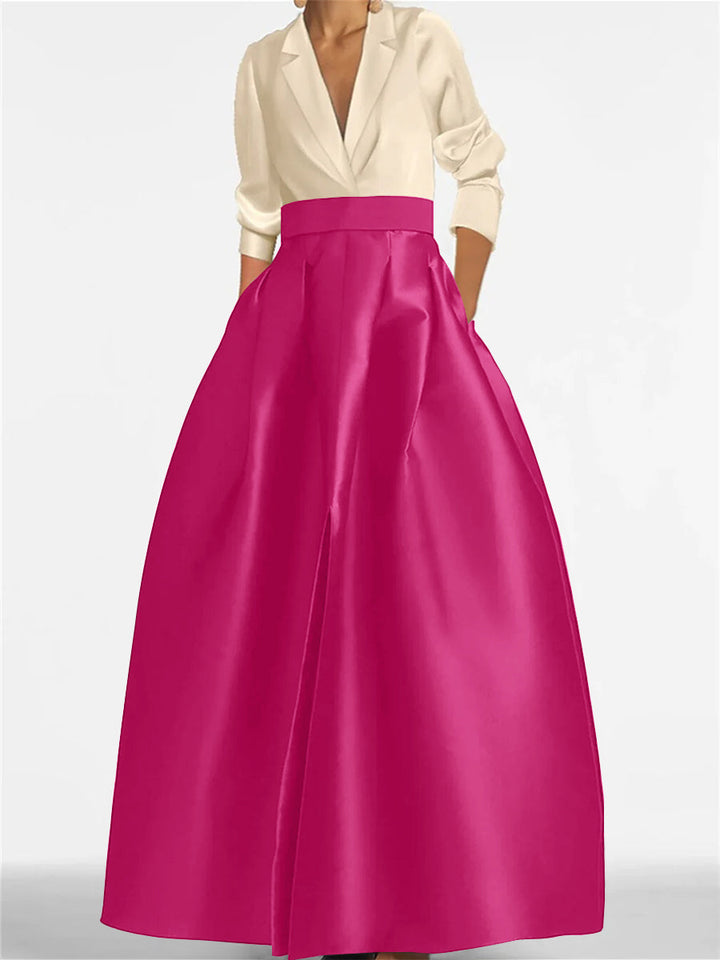 Robe de Mère de la Mariée Coupe A-Line/Princess à Col en V et Manches Longues avec Poches