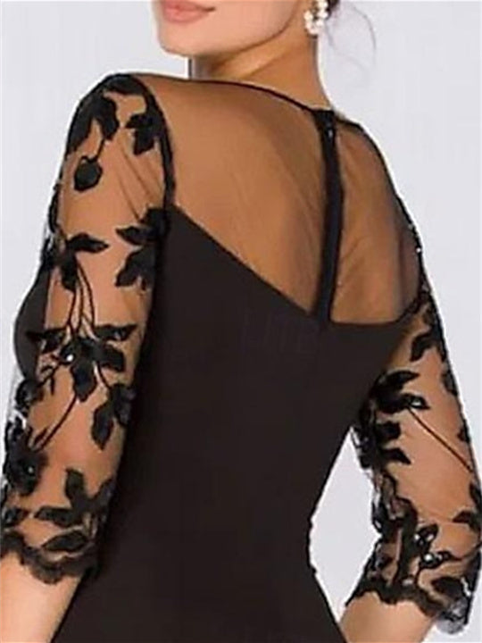 Robe de Mère de la Mariée Grande Taille, Coupe A-Line/Princess, Manches 3/4, Longueur Au Sol, avec Dentelle et Fente Sur le Côté