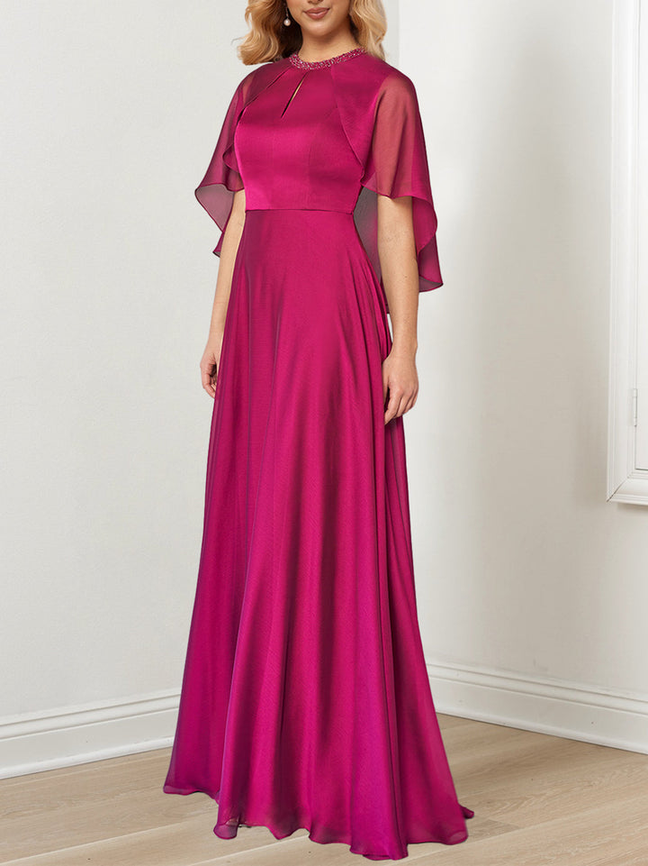 Robe de Mère de la Mariée Coupe A-Line/Princess, Longueur Au Sol, avec Décolleté en Bijou et Perles Faites à la Main