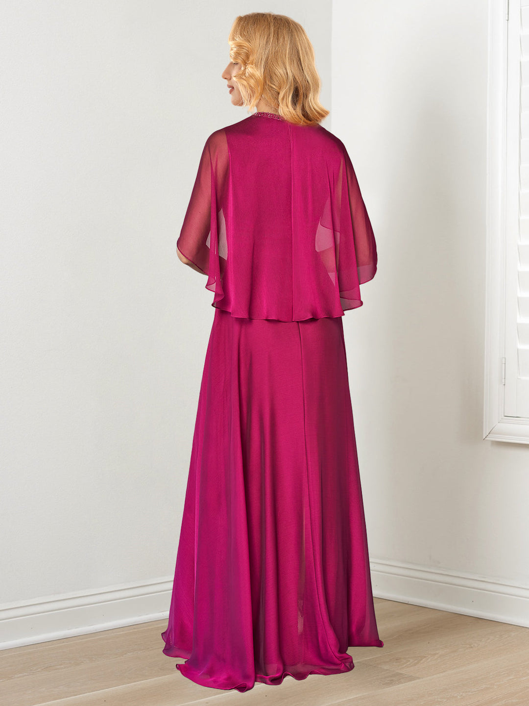 Robe de Mère de la Mariée Coupe A-Line/Princess, Longueur Au Sol, avec Décolleté en Bijou et Perles Faites à la Main