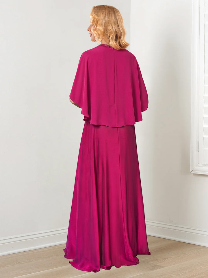Robe de Mère de la Mariée Coupe A-Line/Princess, Longueur Au Sol, avec Décolleté en Bijou et Perles Faites à la Main