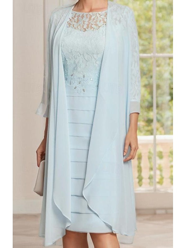 Robe de Mère de la Mariée en Deux Pièces, Fourreau/Colonne, Longueur Genou, Col Bijou, avec Veste