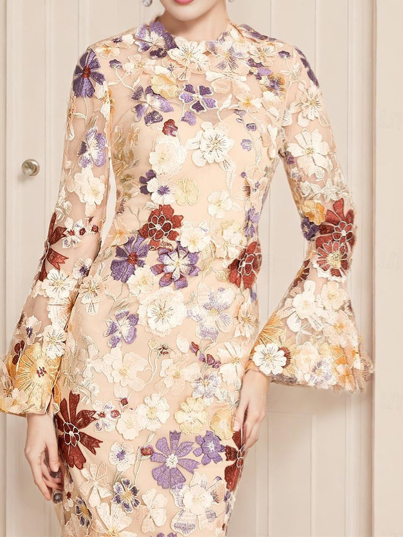 Robe de Mère de la Mariée Fourreau/Colonne Longueur Thé Manches 3/4 avec Dentelle