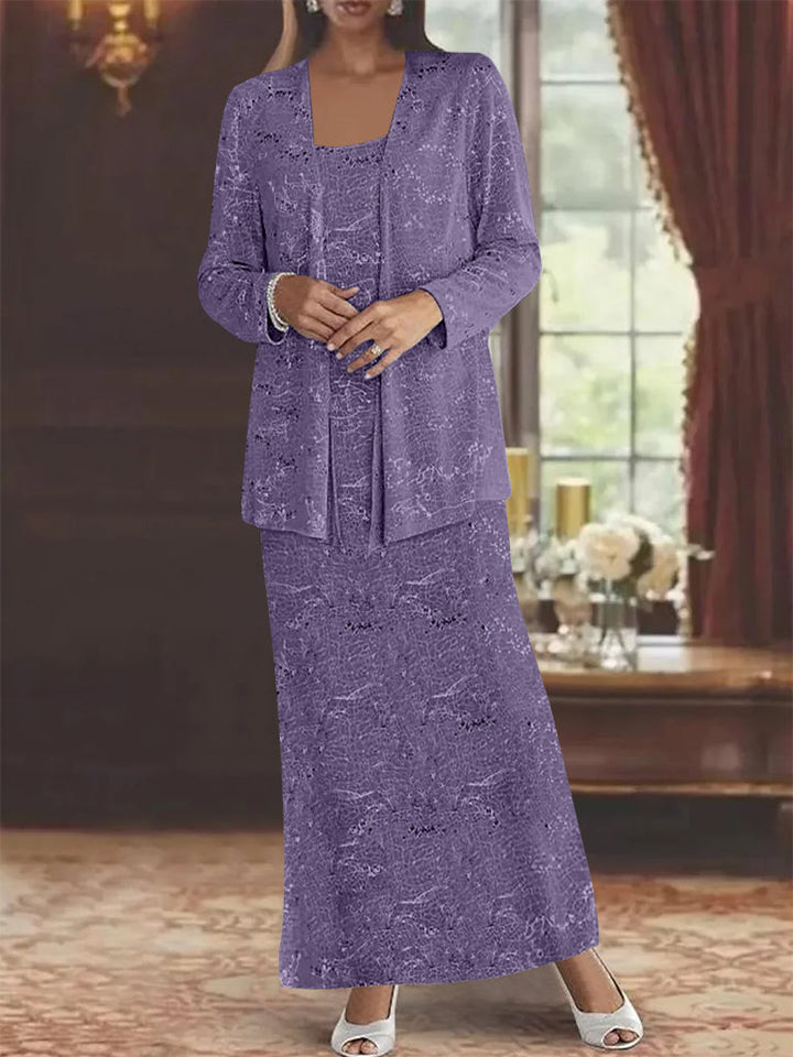 Robe de Mère de la Mariée en Mousseline de Soie, Longueur Cheville, avec Paillettes et Veste