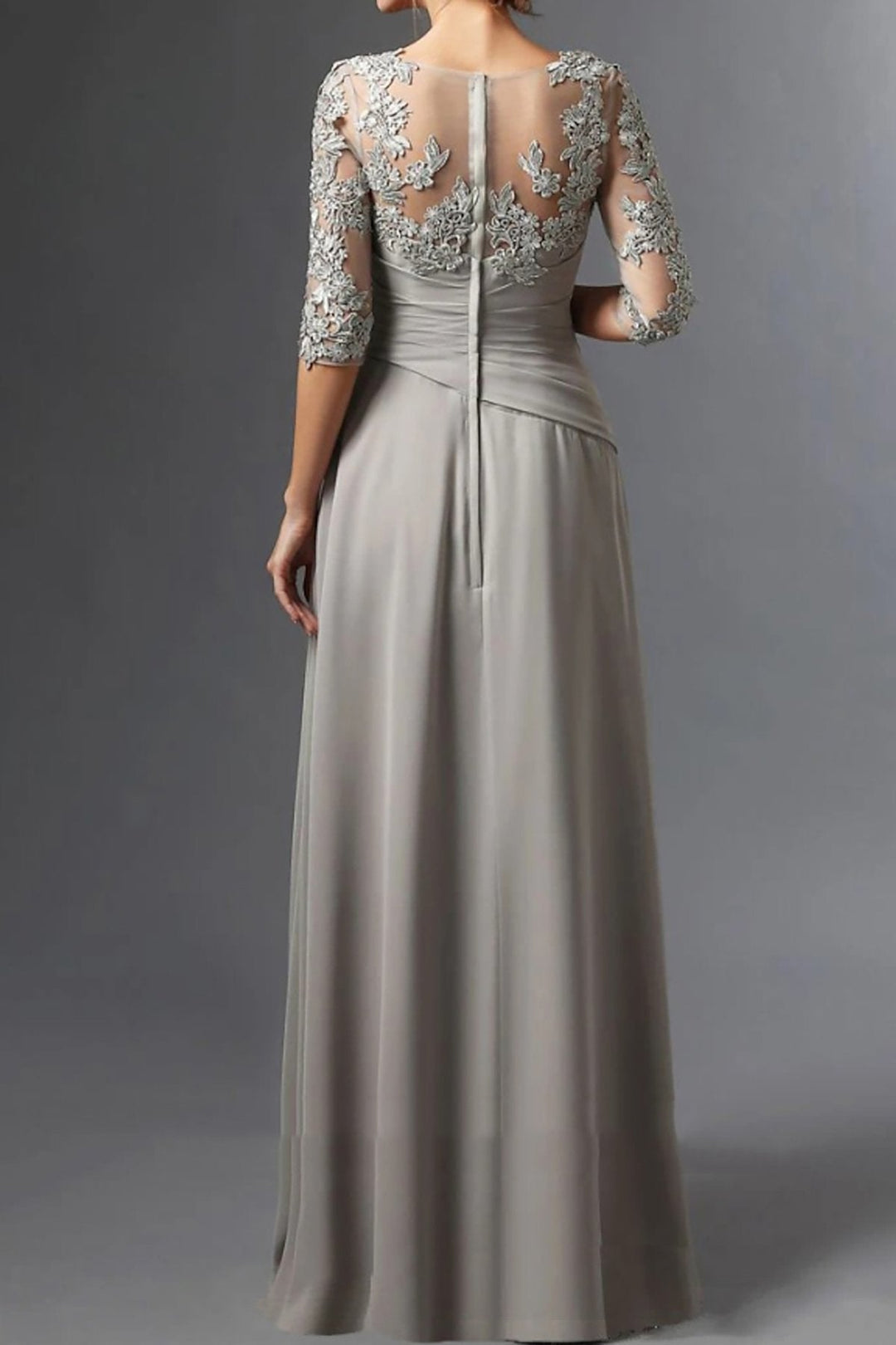 Robe de Mère de la Mariée Coupe A-Line/Princess à Col Carré et Manches Mi-Longues avec Fronces