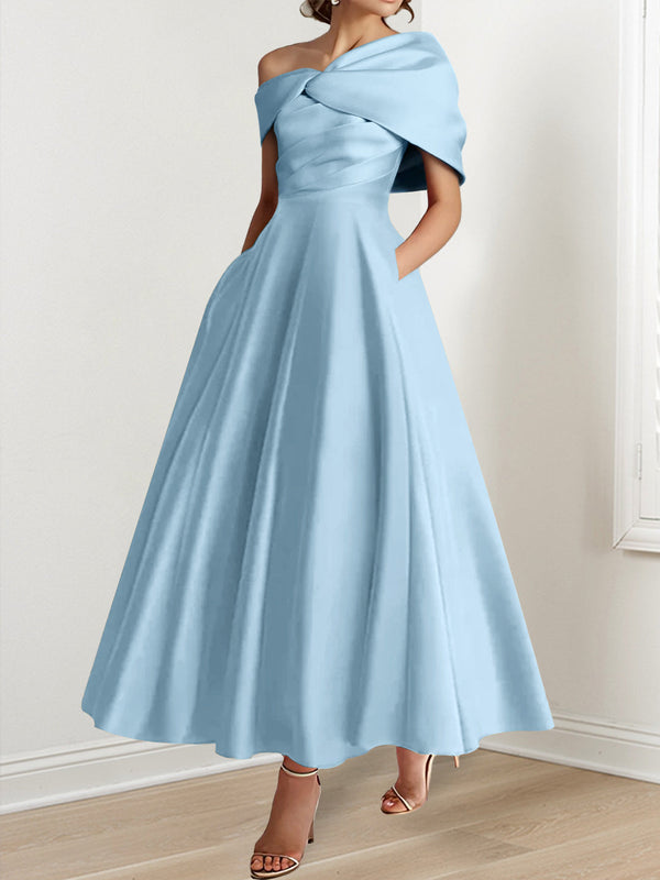 Ligne A/Princesse Hors de l'Épaule Sans Manches Longueur de La Cheville Plus Taille Robes Mère de La Mariée avec Froufrous & Noeud Papillon