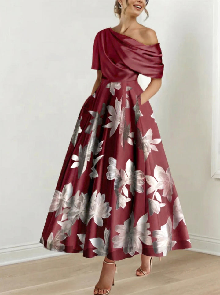 Robes de Mère de la Mariée à Une Épaule, Ligne A/Princesse, Imprimées de Fleurs
