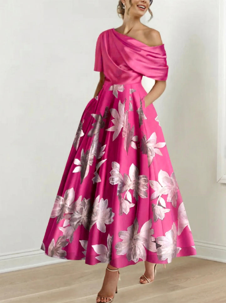 Robes de Mère de la Mariée à Une Épaule, Ligne A/Princesse, Imprimées de Fleurs