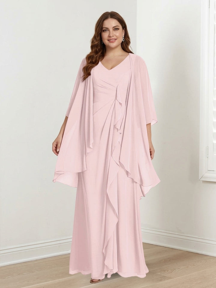 Robe de Mère de la Mariée Grande Taille à Col en V Sans Manches, Longueur Au Sol, avec Enveloppes