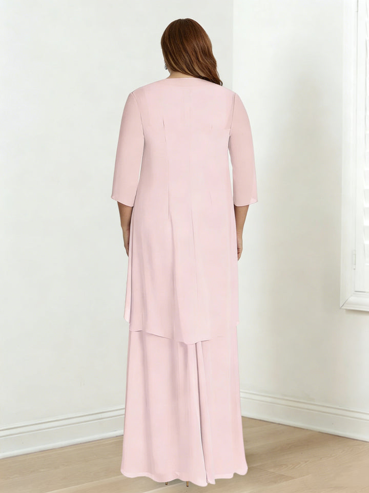 Robe de Mère de la Mariée Grande Taille à Col en V Sans Manches, Longueur Au Sol, avec Enveloppes