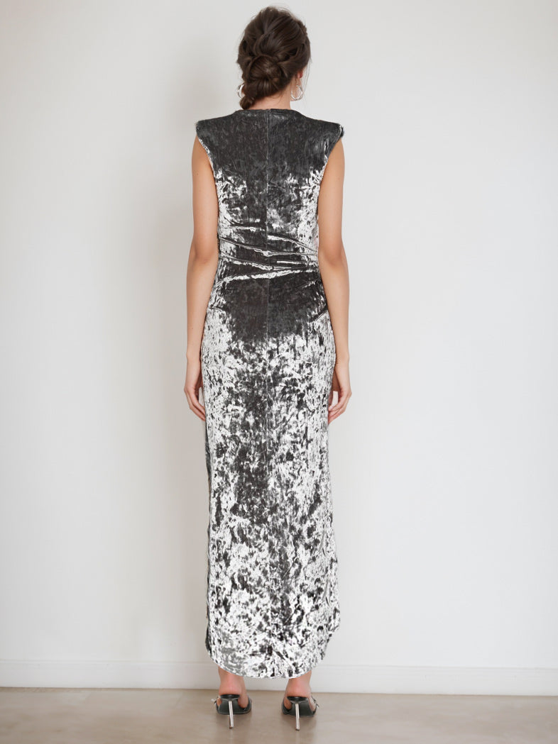 Robe de Mère de la Mariée Asymétrique Sans Manches à Col en V et à Volants