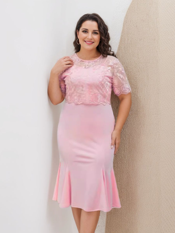 Robe de Mère de la Mariée Grande Taille à Manches Mi-Longues et Décolleté en V et en Trompette avec Appliques