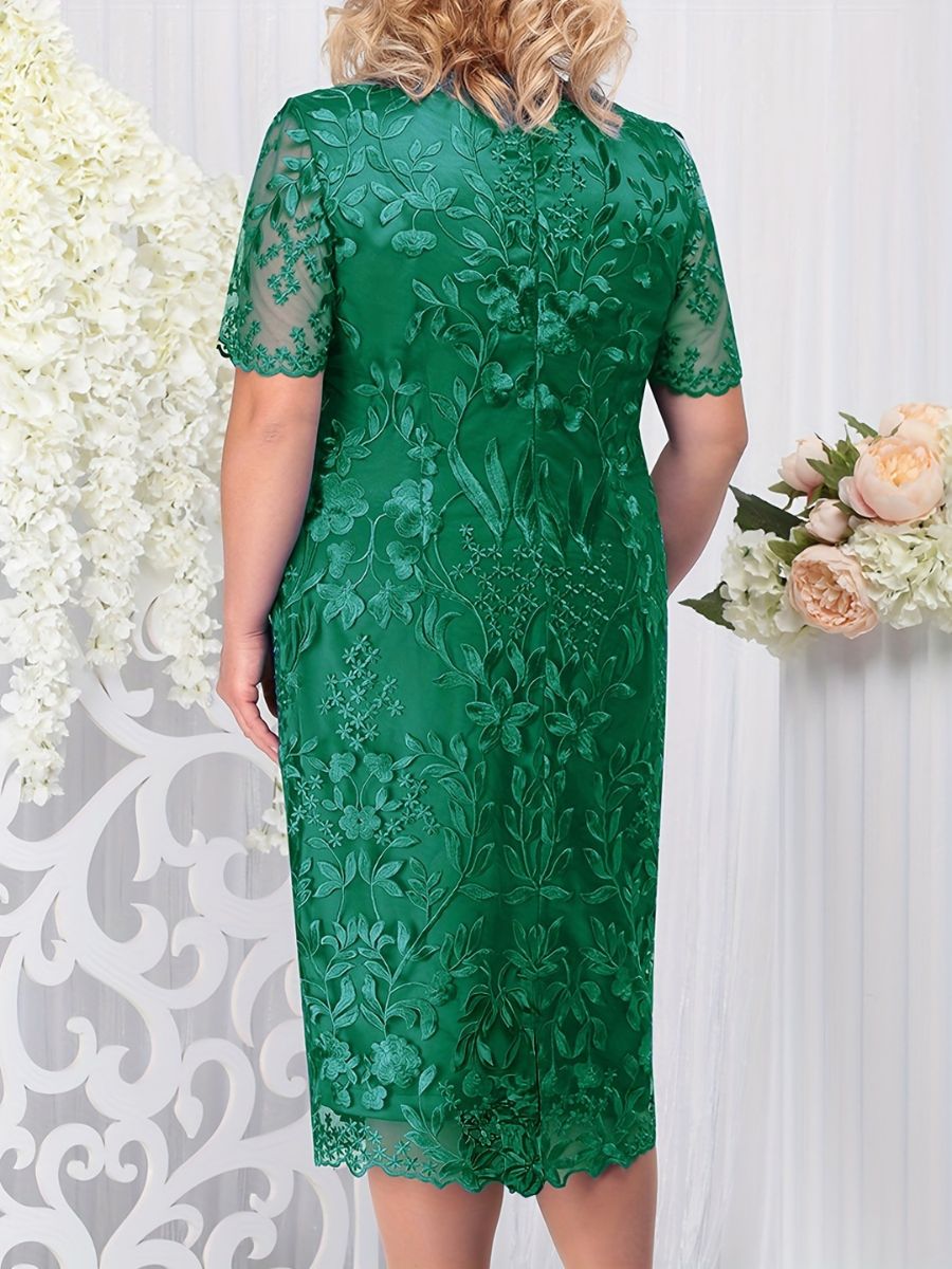 Robe de Mère de la Mariée Grande Taille à Manches Courtes et Col en V avec Appliques