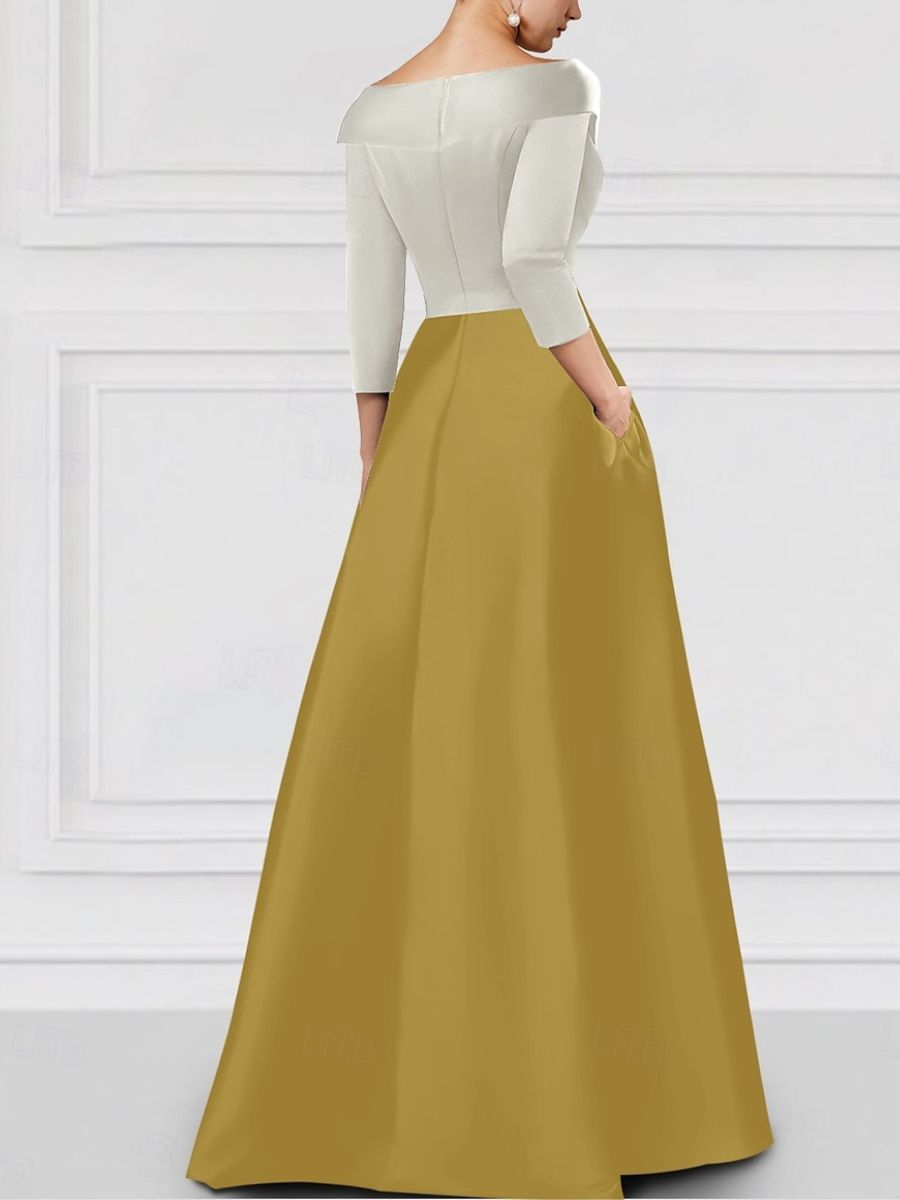 Robe de Mère de la Mariée Coupe A-Line/Princess à Col en V et Longueur Au Sol avec Appliques et Fente Sur le Côté