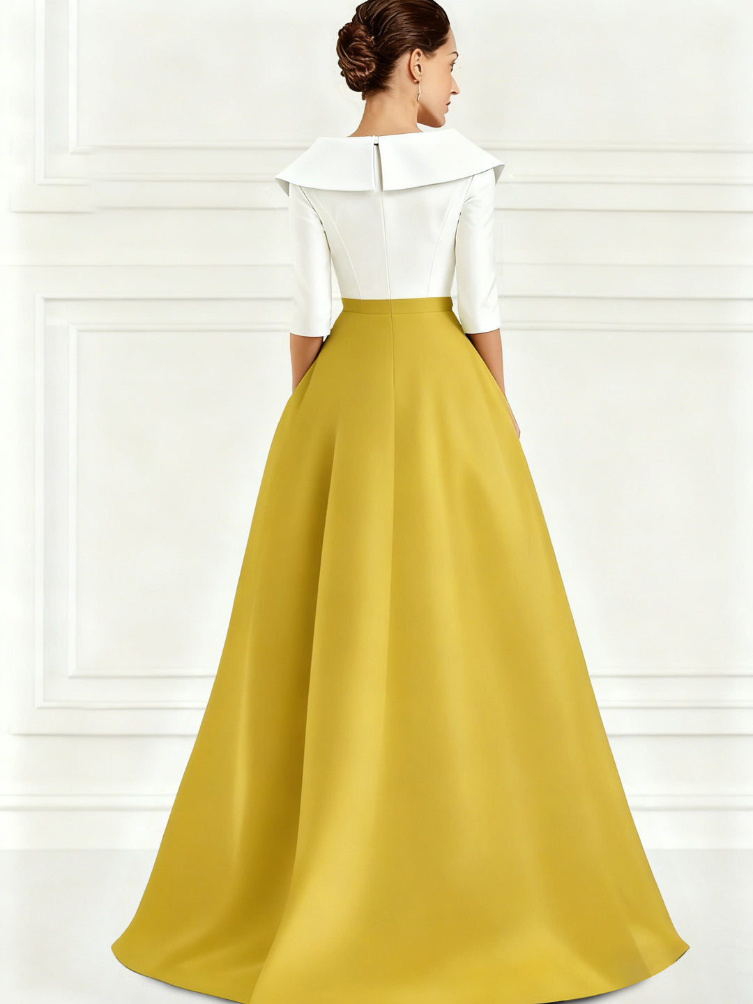 Robe de Mère de la Mariée Coupe A-Line/Princess à Col en V et Longueur Au Sol avec Appliques et Fente Sur le Côté