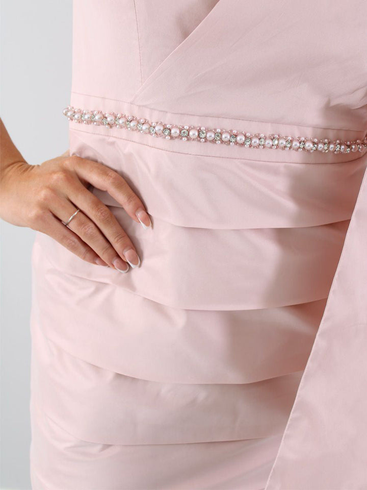 Robes de Mère de la Mariée et Du Marié à Col en V, Manches 3/4, Fourreau/Colonne, avec Perles et Nœud