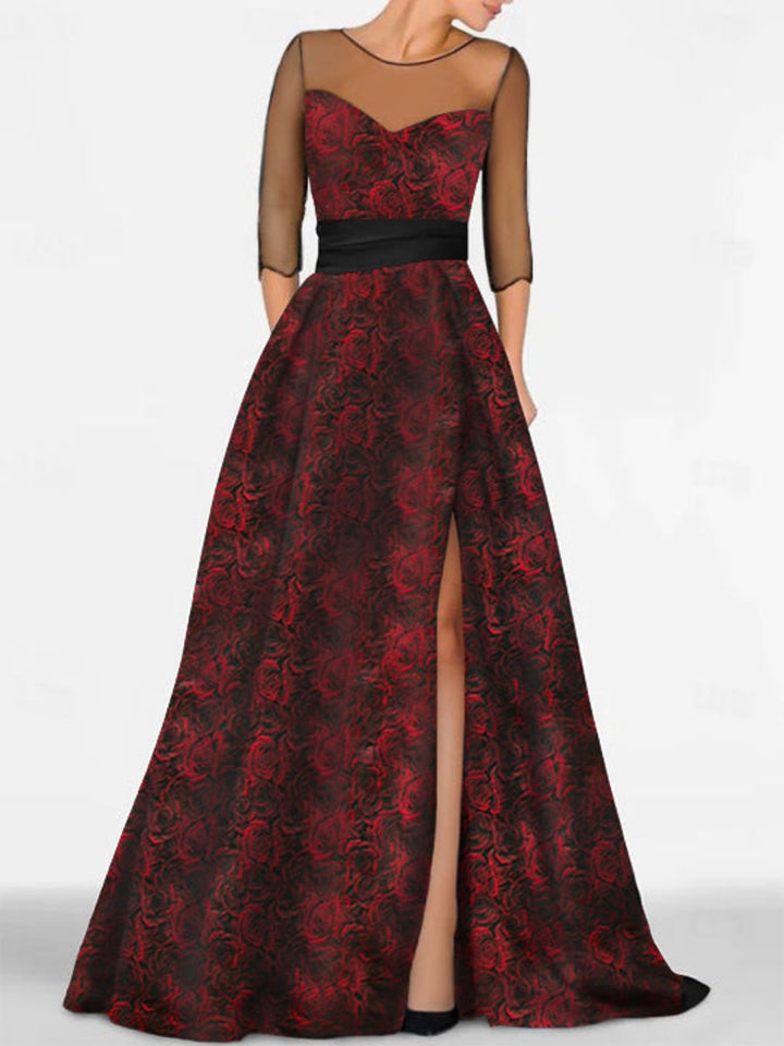 Robes de Mère de la Mariée et Du Marié Coupe A-Line/Princess avec Décolleté en Cœur et Imprimé Floral et Fente Haute