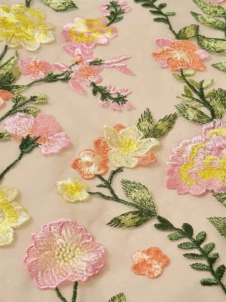Robe Mère De La Mariée À Fleurs, Coupe Trapèze/Princesse, Col En V, Manches Courtes, Avec Broderies