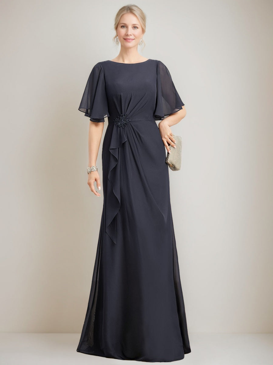 Ligne A/Princesse Collier Bijou Ruché La Longueur du Sol Robes Mère de La Mariée avec Froufrous & Crystals & Beads