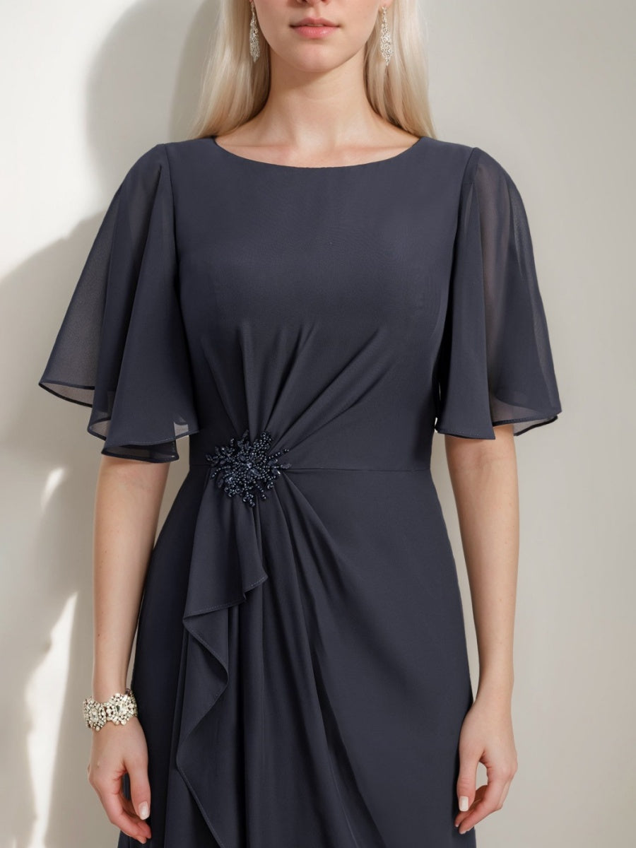 Ligne A/Princesse Collier Bijou Ruché La Longueur du Sol Robes Mère de La Mariée avec Froufrous & Crystals & Beads