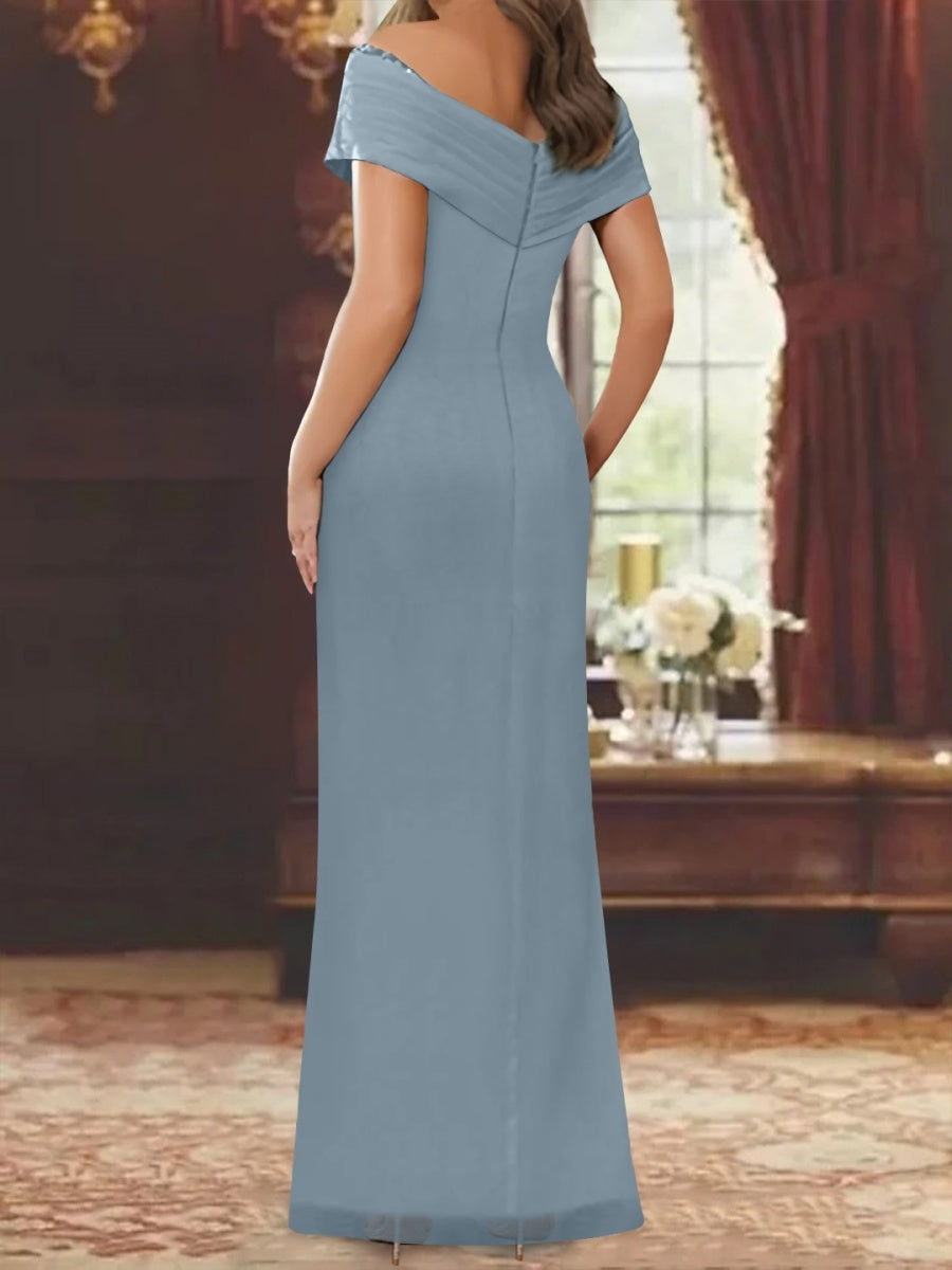 Robe mère de la mariée fourreau, manches tombantes, longueur sol, sequins