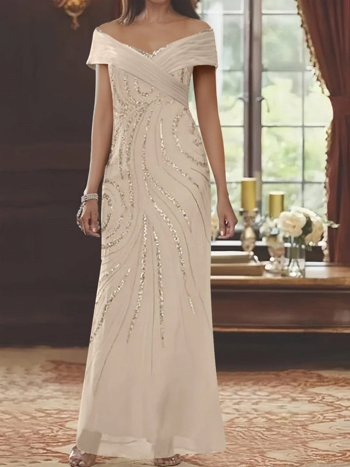 Robe mère de la mariée fourreau, manches tombantes, longueur sol, sequins