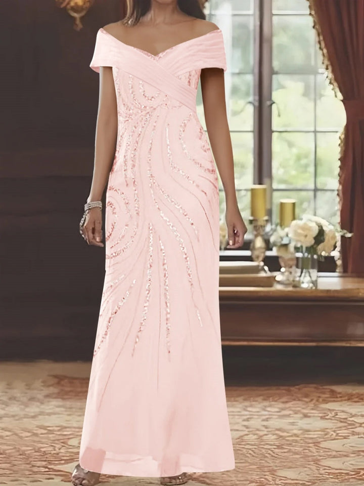 Robe mère de la mariée fourreau, manches tombantes, longueur sol, sequins