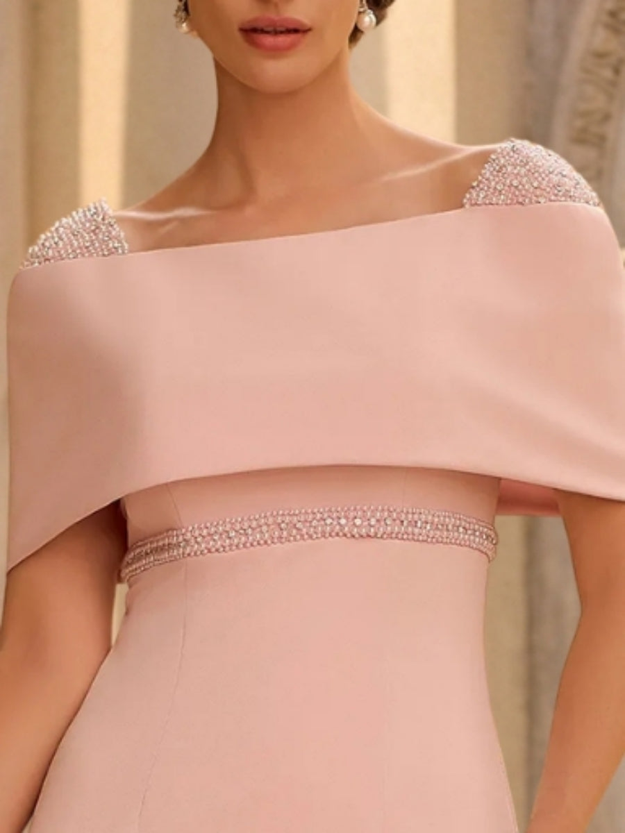 Gaine/Colonne Hors de l'épaule Sans Manches Longueur de La Cheville Robes Mère de La Mariée avec Perlage& Nœud