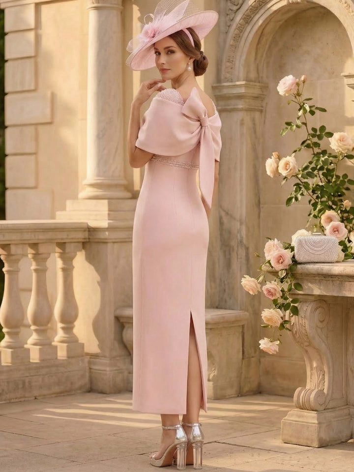 Robe Gaine/Colonne, Hors de l'Épaule, Satin extensible, pour mère de la mariée, longueur de la cheville,Sans manches,Paillettes