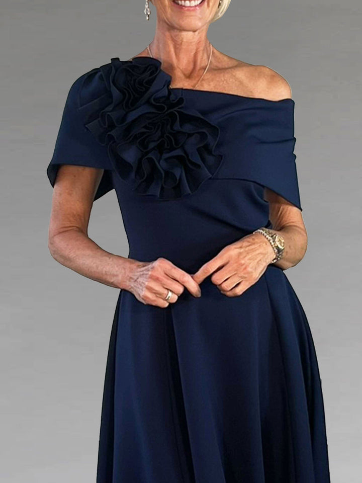 Ligne A/Princesse Hors de l'Épaule Longueur de Thé Robes Mère de La Mariée avec 3D Fleurs