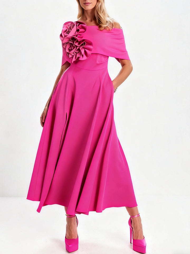 Ligne A/Princesse Hors de l'Épaule Longueur de Thé Robes Mère de La Mariée avec 3D Fleurs