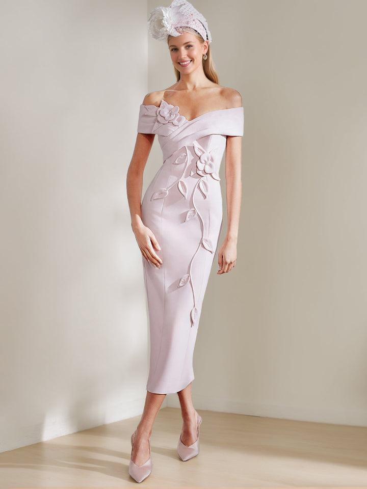 Gaine/Colonne Hors de l'Épaule Longueur de Thé Robes Mère de La Mariée avec 3D Fleurs