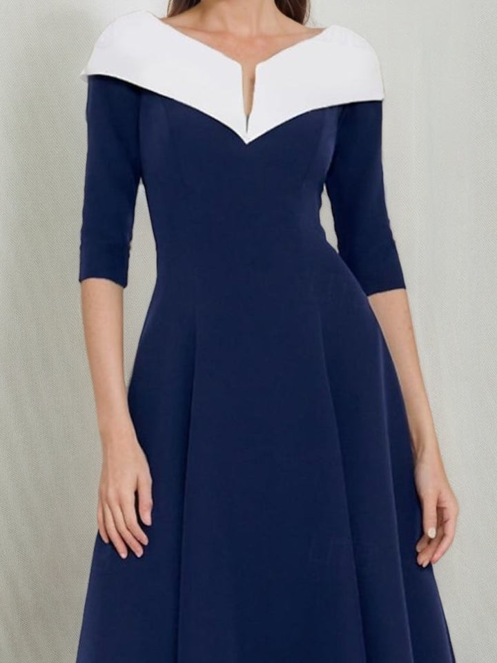 Ligne A/Princesse Col en V Demi-manches Longueur de Thé Robes Mère de La Mariée avec Plis