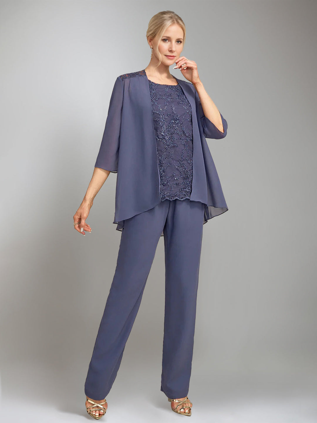 3 Morceaux Scoop Sans Manches La Longueur du SolTailleurs-pantalons pour mère de la mariée avec veste