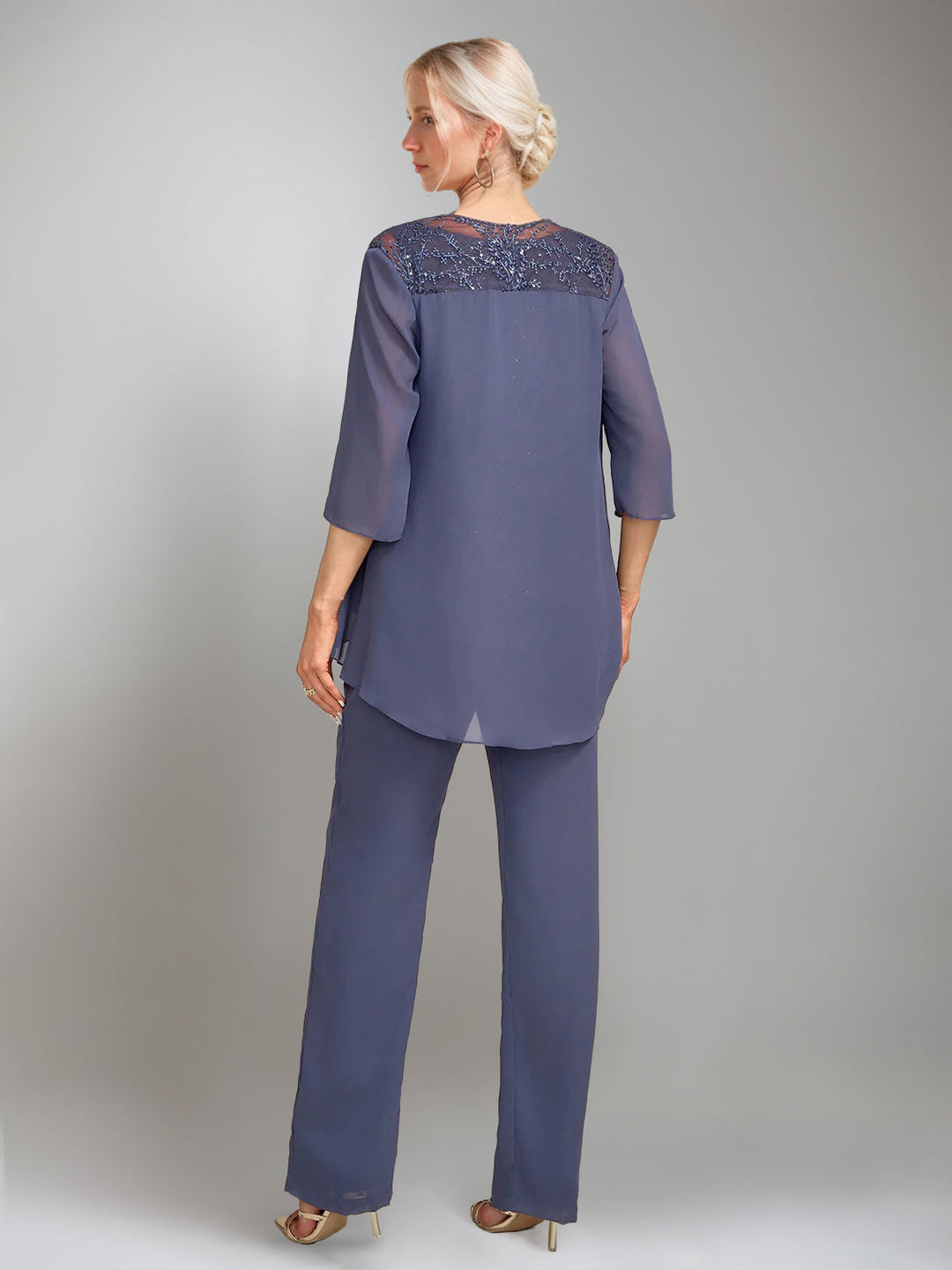 3 Morceaux Scoop Sans Manches La Longueur du SolTailleurs-pantalons pour mère de la mariée avec veste