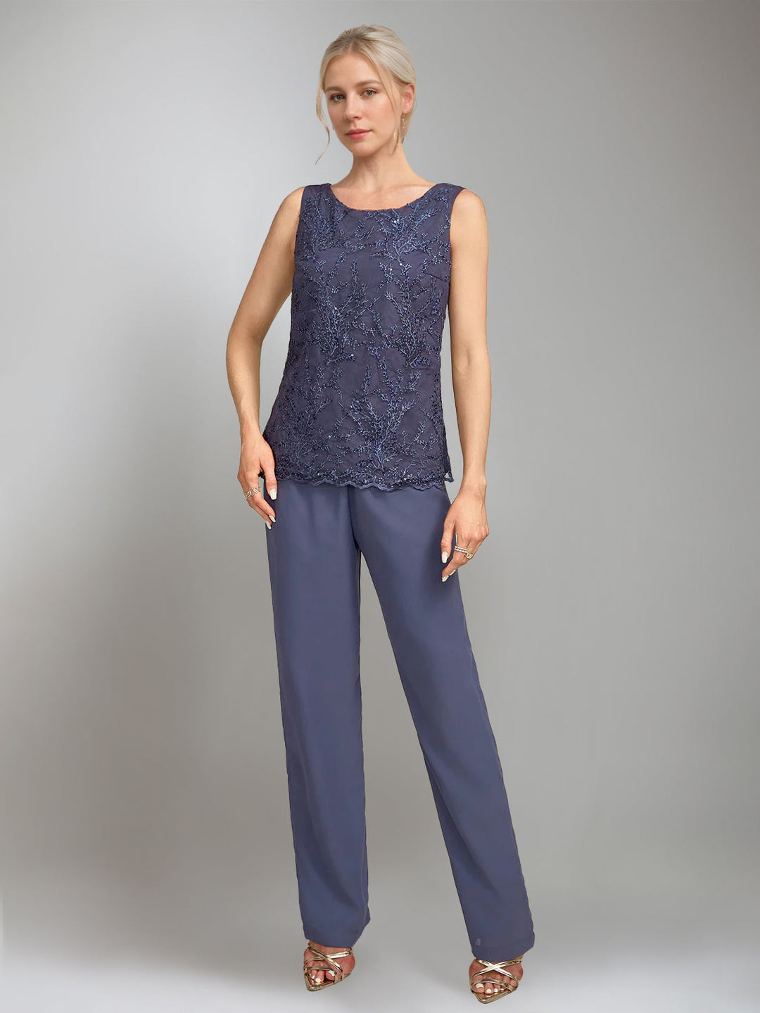 3 Morceaux Scoop Sans Manches La Longueur du SolTailleurs-pantalons pour mère de la mariée avec veste