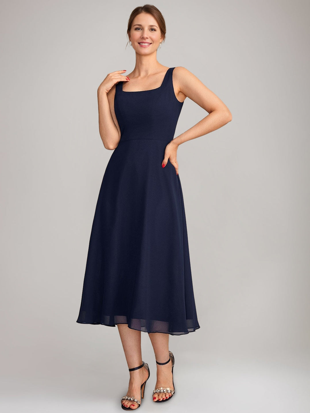 Ensemble mère de la mariée ligne A, col carré, sans manches, longueur midi, avec veste longue