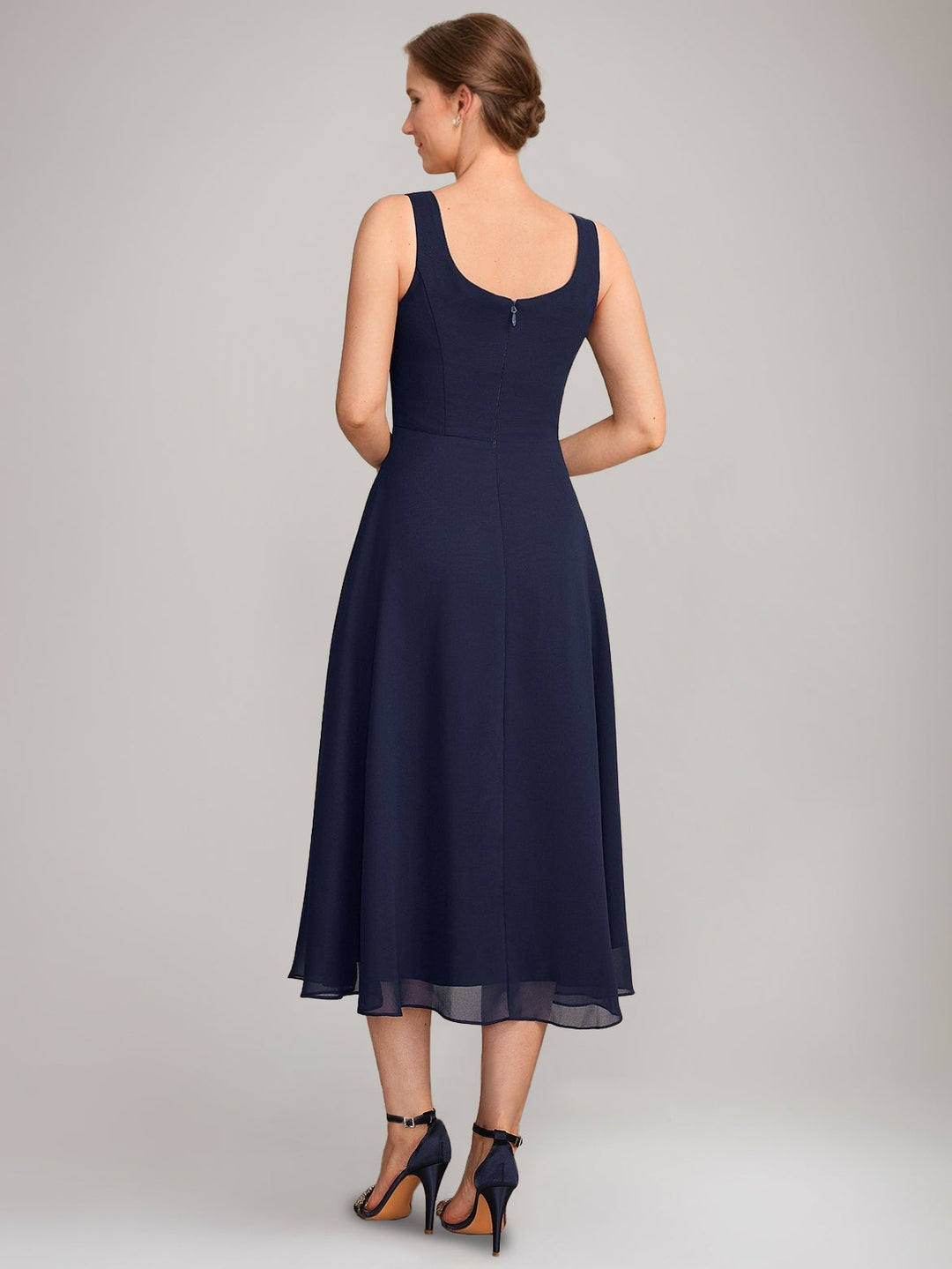 Ensemble mère de la mariée ligne A, col carré, sans manches, longueur midi, avec veste longue