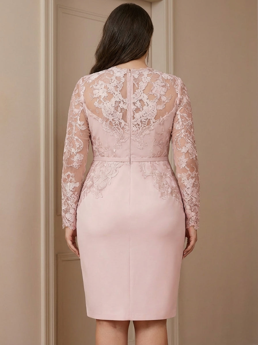 Robe mère de la mariée taille plus fourreau, col V, manches longues en dentelle, longueur genou