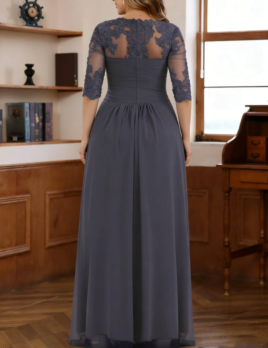 Ensemble 2 pièces mère de la mariée taille plus ligne A, mousseline, col cœur, veste, manches longues, longueur cheville