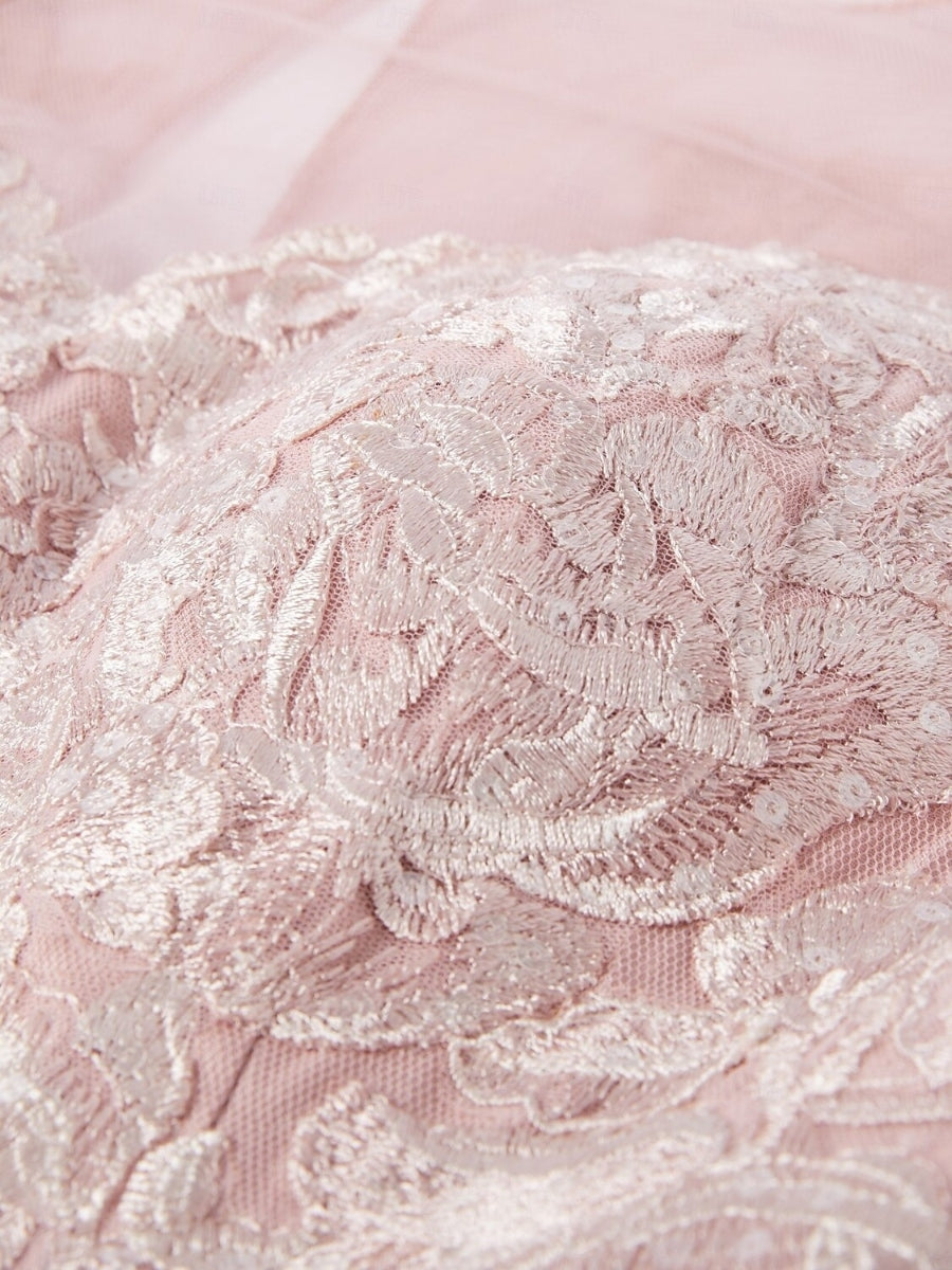 Robe mère de la mariée ligne A col rond dentelle manches 3/4, longueur sol